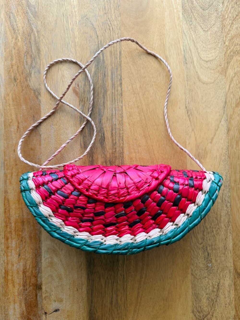 Watermelon Straw Red & Green Handmade Fruit Crossbody Handbag - Picture 5 of 9